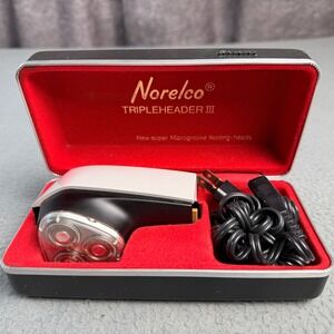 Vintage Norelco Tripleheader III Rotary Shaver with Case and Cord Tested Working
